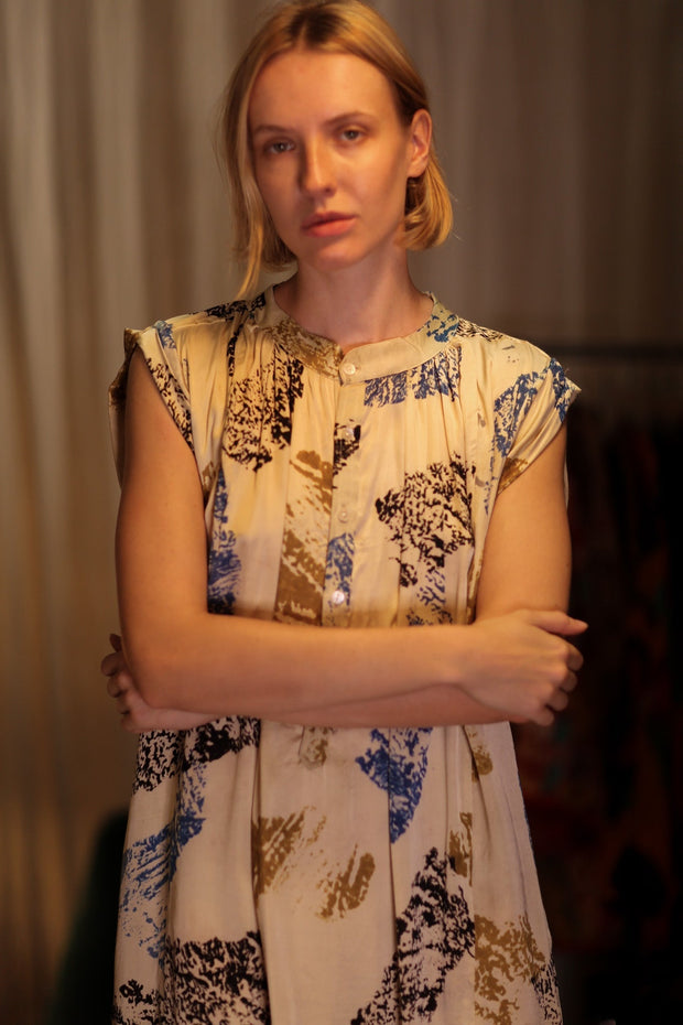 MARY SILK DRESS WHITE ARTIST - sustainably made MOMO NEW YORK sustainable clothing, Boho Chic Dress slow fashion