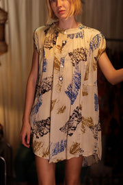 MARY SILK DRESS WHITE ARTIST - sustainably made MOMO NEW YORK sustainable clothing, Boho Chic Dress slow fashion