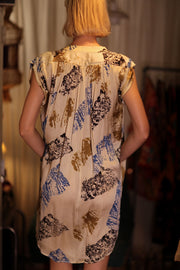 MARY SILK DRESS WHITE ARTIST - sustainably made MOMO NEW YORK sustainable clothing, Boho Chic Dress slow fashion