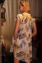 MARY SILK DRESS WHITE ARTIST - sustainably made MOMO NEW YORK sustainable clothing, Boho Chic Dress slow fashion