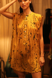 MARY SILK DRESS YELLOW POLLOCK - sustainably made MOMO NEW YORK sustainable clothing, Boho Chic Dress slow fashion