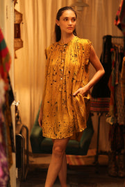 MARY SILK DRESS YELLOW POLLOCK - sustainably made MOMO NEW YORK sustainable clothing, Boho Chic Dress slow fashion