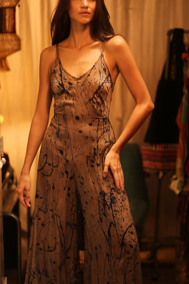 NEIS SILK JUMPSUIT BEIGE POLLOCK - sustainably made MOMO NEW YORK sustainable clothing, jumpsuit slow fashion