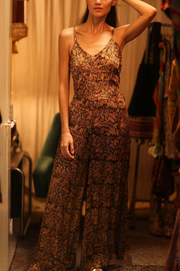 NEIS SILK JUMPSUIT CARNIVORE BROWN - sustainably made MOMO NEW YORK sustainable clothing, jumpsuit slow fashion