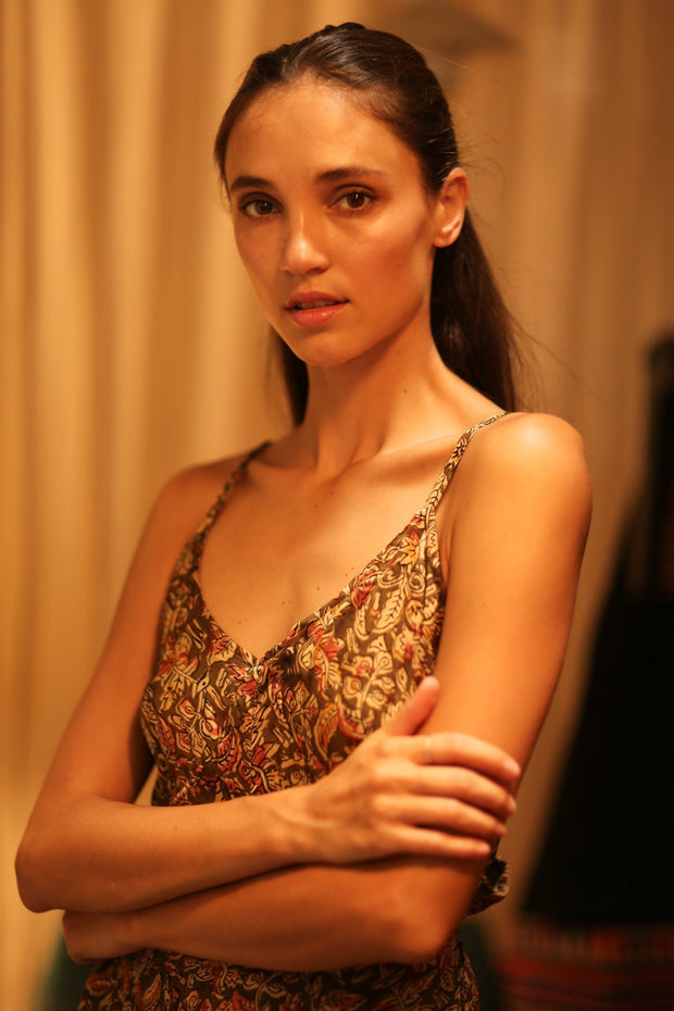 NEIS SILK JUMPSUIT CARNIVORE BROWN - sustainably made MOMO NEW YORK sustainable clothing, jumpsuit slow fashion