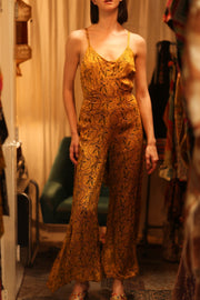 NEIS SILK PLAYSUIT YELLOW OLIVES - sustainably made MOMO NEW YORK sustainable clothing, jumpsuit slow fashion