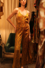 NEIS SILK PLAYSUIT YELLOW OLIVES - sustainably made MOMO NEW YORK sustainable clothing, jumpsuit slow fashion