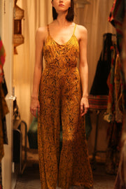 NEIS SILK PLAYSUIT YELLOW OLIVES - sustainably made MOMO NEW YORK sustainable clothing, jumpsuit slow fashion