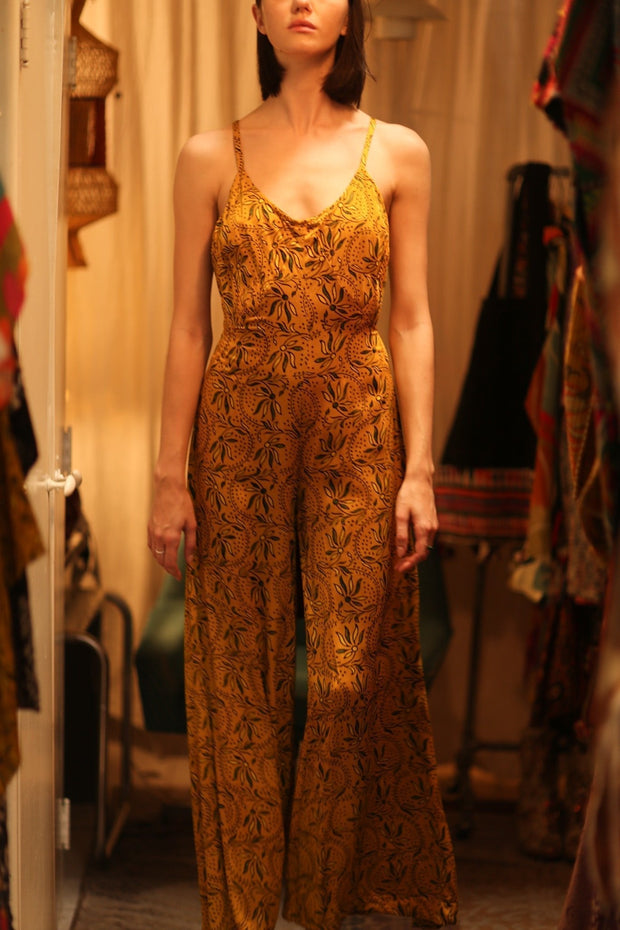 NEIS SILK PLAYSUIT YELLOW OLIVES - sustainably made MOMO NEW YORK sustainable clothing, jumpsuit slow fashion
