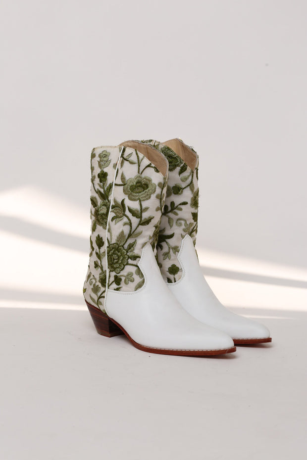 OLA FLOWER EMBROIDERED COWBOY BOOTS - sustainably made MOMO NEW YORK sustainable clothing, ankle boots slow fashion
