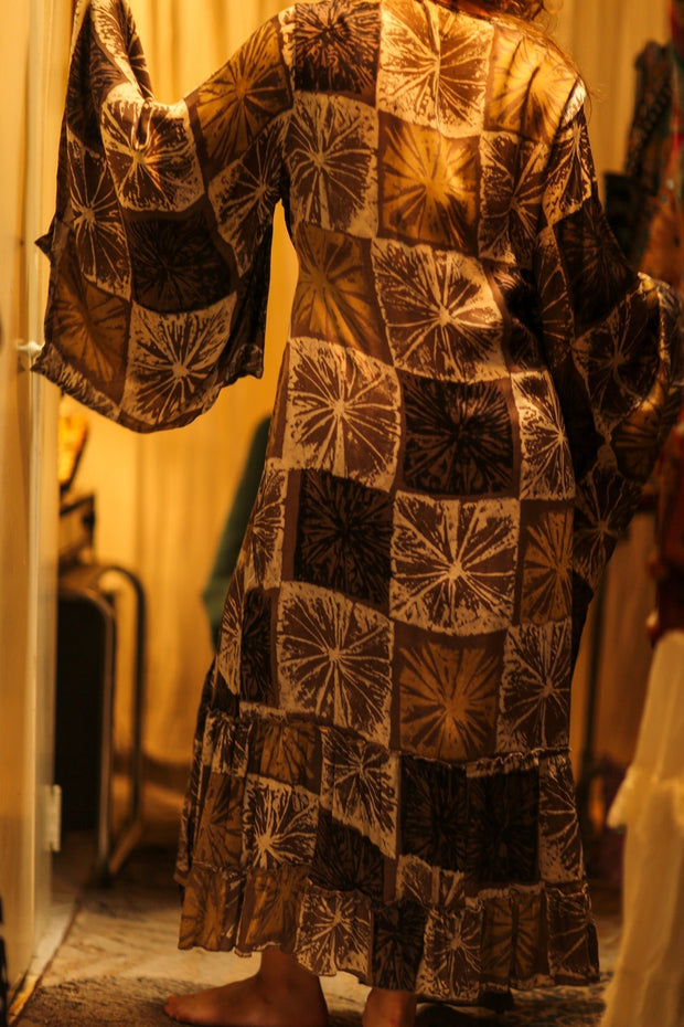 PINA SILK KIMONO ANANAS BROWN - sustainably made MOMO NEW YORK sustainable clothing, dress slow fashion