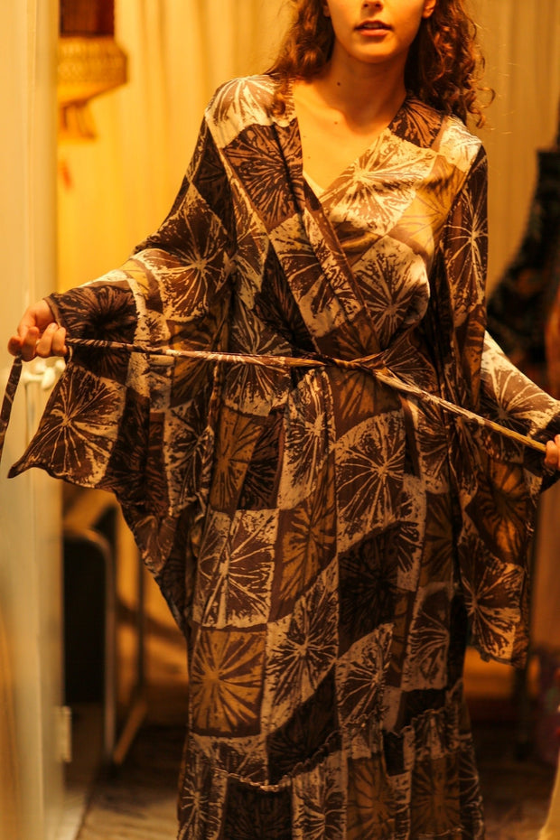 PINA SILK KIMONO ANANAS BROWN - sustainably made MOMO NEW YORK sustainable clothing, dress slow fashion