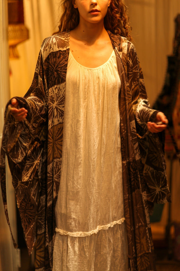 PINA SILK KIMONO ANANAS BROWN - sustainably made MOMO NEW YORK sustainable clothing, dress slow fashion