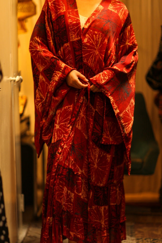 PINA SILK KIMONO ANANAS RED - sustainably made MOMO NEW YORK sustainable clothing, dress slow fashion
