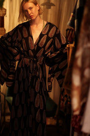 PINA SILK KIMONO BLACK FEATHER - sustainably made MOMO NEW YORK sustainable clothing, handmade slow fashion