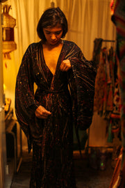 PINA SILK KIMONO BLACK POLLOCK - sustainably made MOMO NEW YORK sustainable clothing, dress slow fashion