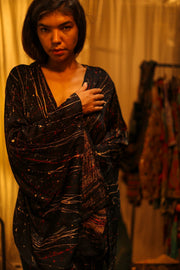 PINA SILK KIMONO BLACK POLLOCK - sustainably made MOMO NEW YORK sustainable clothing, dress slow fashion