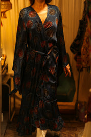 PINA SILK KIMONO BLUE CIRLE - sustainably made MOMO NEW YORK sustainable clothing, dress slow fashion