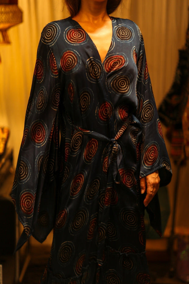 PINA SILK KIMONO BLUE CIRLE - sustainably made MOMO NEW YORK sustainable clothing, dress slow fashion