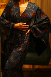 PINA SILK KIMONO BLUE CIRLE - sustainably made MOMO NEW YORK sustainable clothing, dress slow fashion