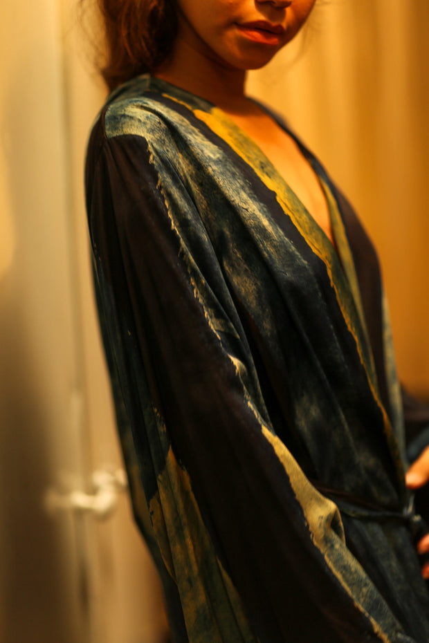 PINA SILK KIMONO BLUE STRIPE - sustainably made MOMO NEW YORK sustainable clothing, dress slow fashion