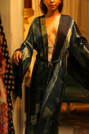 PINA SILK KIMONO BLUE STRIPE - sustainably made MOMO NEW YORK sustainable clothing, dress slow fashion