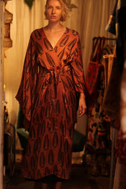 PINA SILK KIMONO BROWN FEATHER - sustainably made MOMO NEW YORK sustainable clothing, handmade slow fashion
