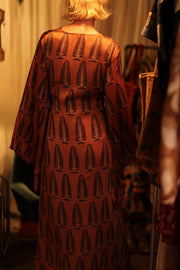 PINA SILK KIMONO BROWN FEATHER - sustainably made MOMO NEW YORK sustainable clothing, handmade slow fashion