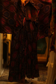 PINA SILK KIMONO BURGUNDY CIRCLE - sustainably made MOMO NEW YORK sustainable clothing, dress slow fashion