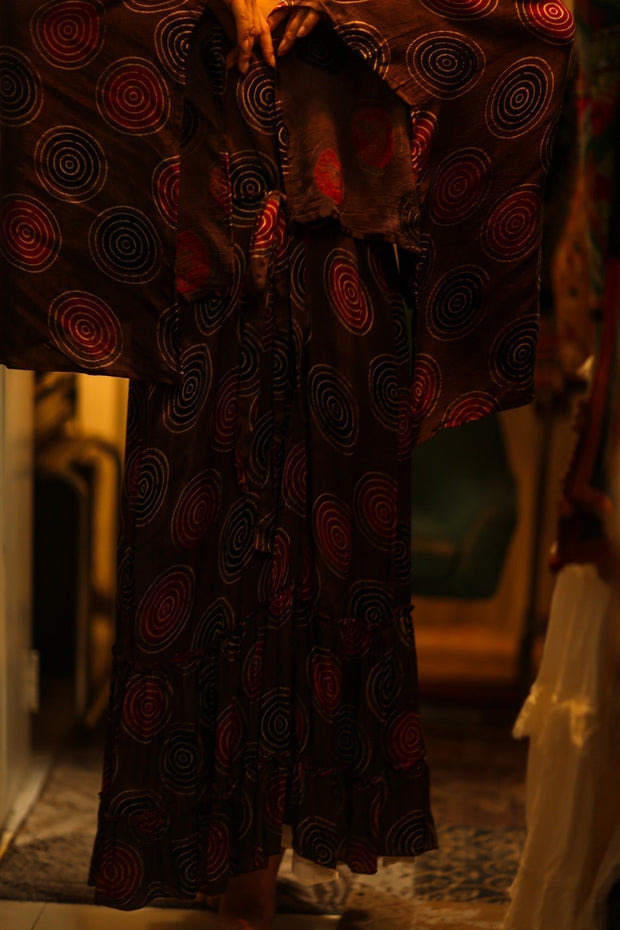 PINA SILK KIMONO BURGUNDY CIRCLE - sustainably made MOMO NEW YORK sustainable clothing, dress slow fashion