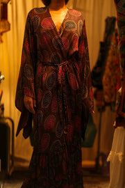 PINA SILK KIMONO BURGUNDY CIRCLE - sustainably made MOMO NEW YORK sustainable clothing, dress slow fashion