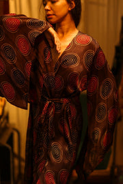 PINA SILK KIMONO BURGUNDY CIRCLE - sustainably made MOMO NEW YORK sustainable clothing, dress slow fashion