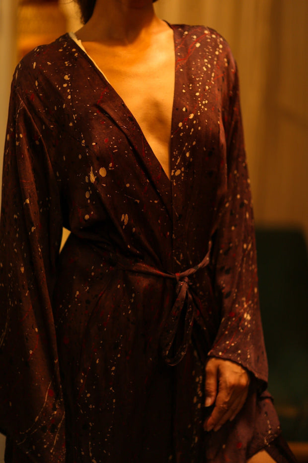 PINA SILK KIMONO BURGUNDY POLLOCK - sustainably made MOMO NEW YORK sustainable clothing, dress slow fashion