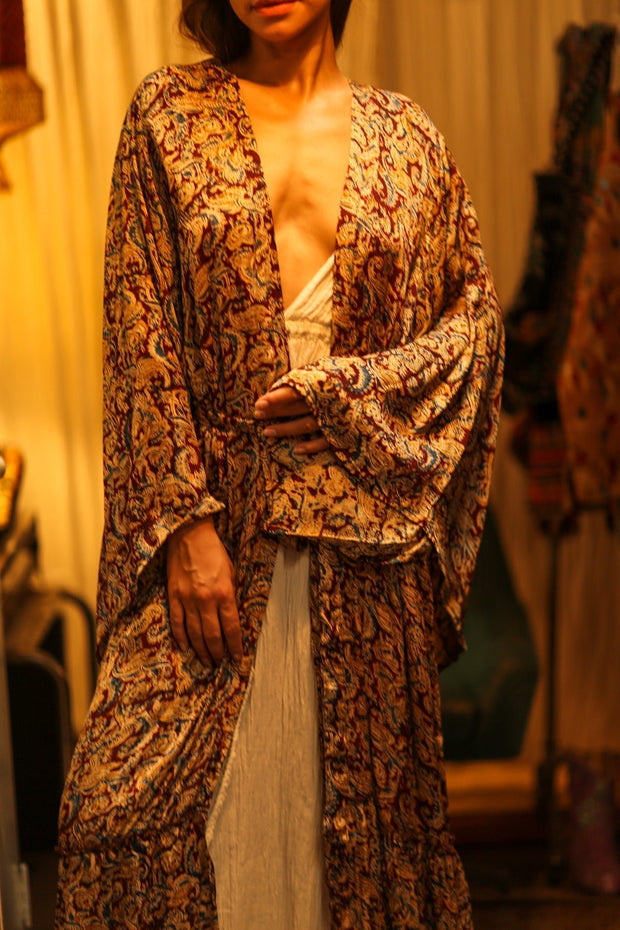 PINA SILK KIMONO CARNIVORE BURGUNDY - sustainably made MOMO NEW YORK sustainable clothing, dress slow fashion