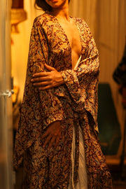 PINA SILK KIMONO CARNIVORE BURGUNDY - sustainably made MOMO NEW YORK sustainable clothing, dress slow fashion