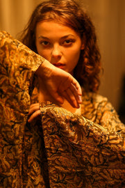 PINA SILK KIMONO CARNIVORE GREEN - sustainably made MOMO NEW YORK sustainable clothing, dress slow fashion