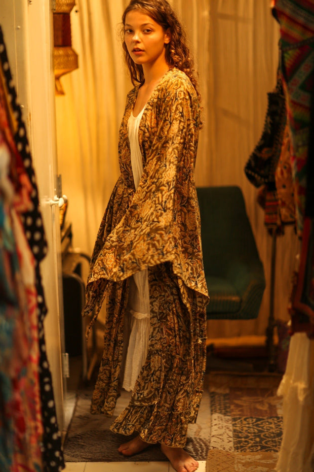 PINA SILK KIMONO CARNIVORE GREEN - sustainably made MOMO NEW YORK sustainable clothing, dress slow fashion