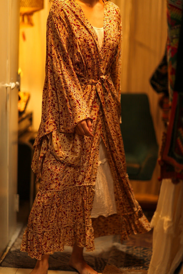 PINA SILK KIMONO FLORAL RED - sustainably made MOMO NEW YORK sustainable clothing, dress slow fashion