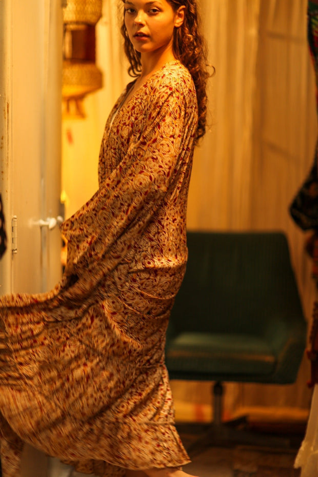 PINA SILK KIMONO FLORAL RED - sustainably made MOMO NEW YORK sustainable clothing, dress slow fashion