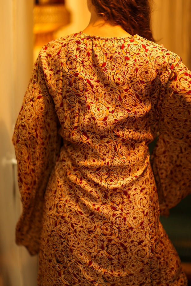 PINA SILK KIMONO FLORAL RED - sustainably made MOMO NEW YORK sustainable clothing, dress slow fashion