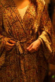 PINA SILK KIMONO GARDEN OLIVE GREEN - sustainably made MOMO NEW YORK sustainable clothing, dress slow fashion