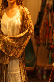 PINA SILK KIMONO GARDEN OLIVE GREEN - sustainably made MOMO NEW YORK sustainable clothing, dress slow fashion