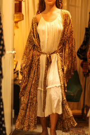 PINA SILK KIMONO GARDEN OLIVE GREEN - sustainably made MOMO NEW YORK sustainable clothing, dress slow fashion