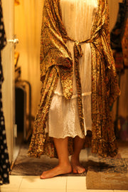 PINA SILK KIMONO GARDEN OLIVE GREEN - sustainably made MOMO NEW YORK sustainable clothing, dress slow fashion