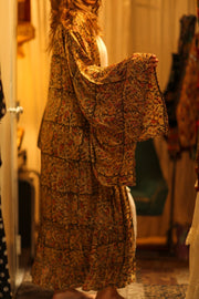 PINA SILK KIMONO GARDEN OLIVE GREEN - sustainably made MOMO NEW YORK sustainable clothing, dress slow fashion