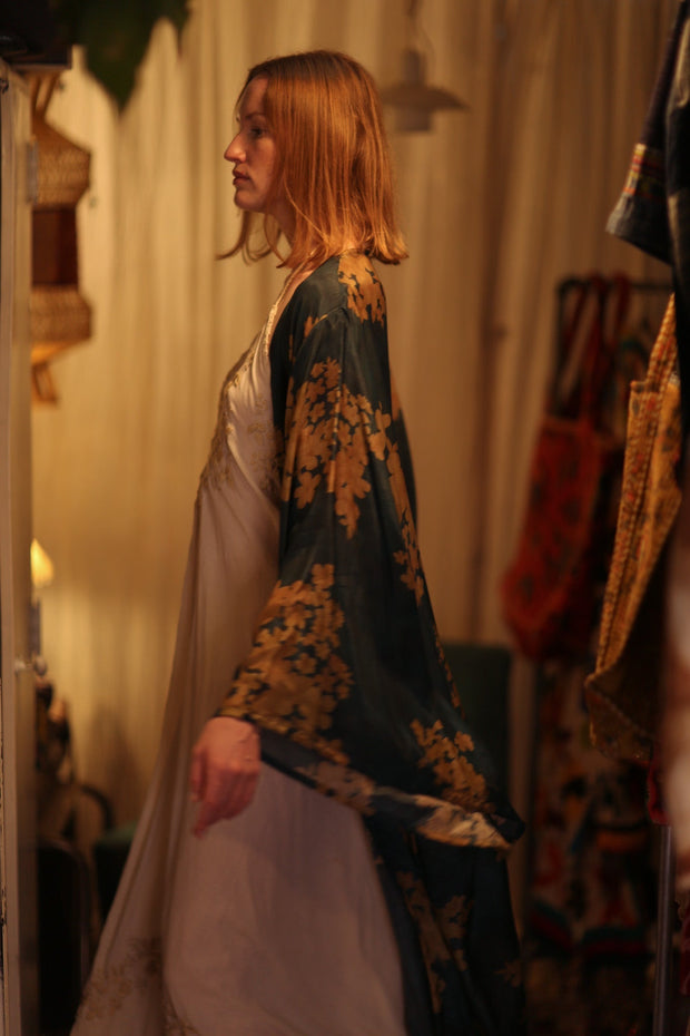 PINA SILK KIMONO GOLDEN VINES - sustainably made MOMO NEW YORK sustainable clothing, handmade slow fashion