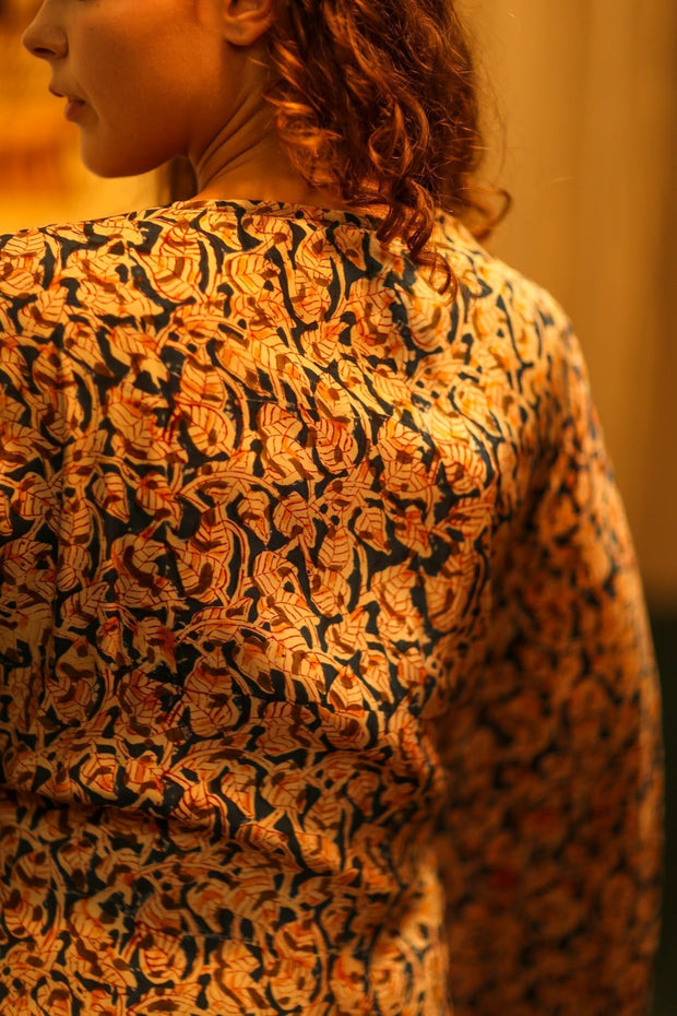 PINA SILK KIMONO LEAFY BLUE - sustainably made MOMO NEW YORK sustainable clothing, dress slow fashion