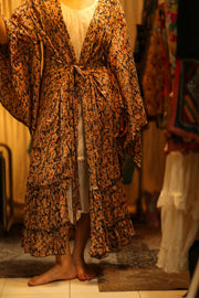 PINA SILK KIMONO LEAFY BLUE - sustainably made MOMO NEW YORK sustainable clothing, dress slow fashion