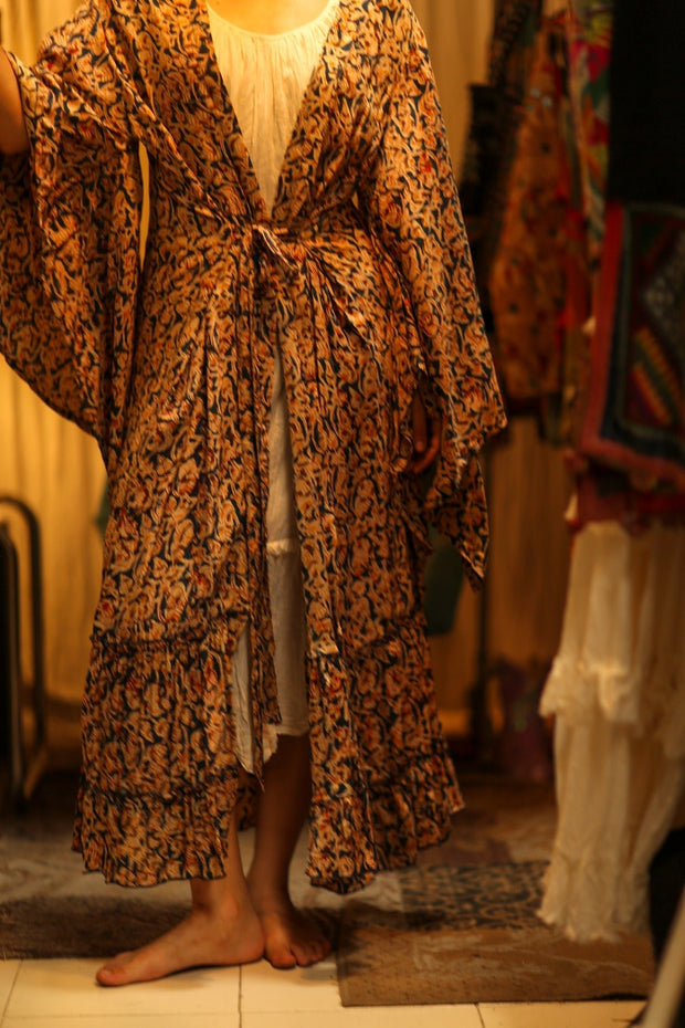 PINA SILK KIMONO LEAFY BLUE - sustainably made MOMO NEW YORK sustainable clothing, dress slow fashion