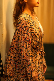 PINA SILK KIMONO LEAFY BLUE - sustainably made MOMO NEW YORK sustainable clothing, dress slow fashion